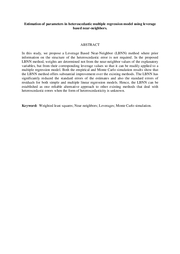 (PDF) Estimation of Parameters in Heteroscedastic Multiple Regression ...
