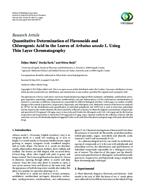 (PDF) Quantitative determination of flavonoids and cycloartanol