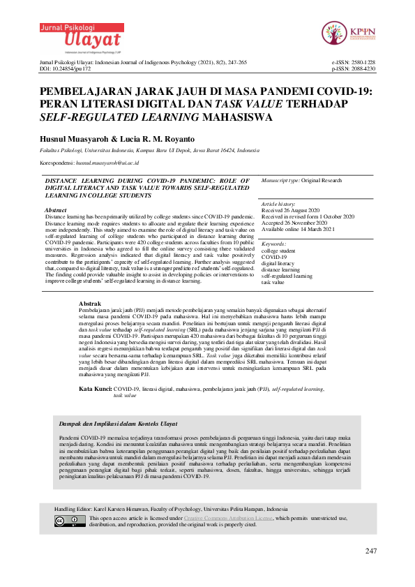 (PDF) Pembelajaran jarak jauh di masa pandemi COVID-19: Peran literasi ...