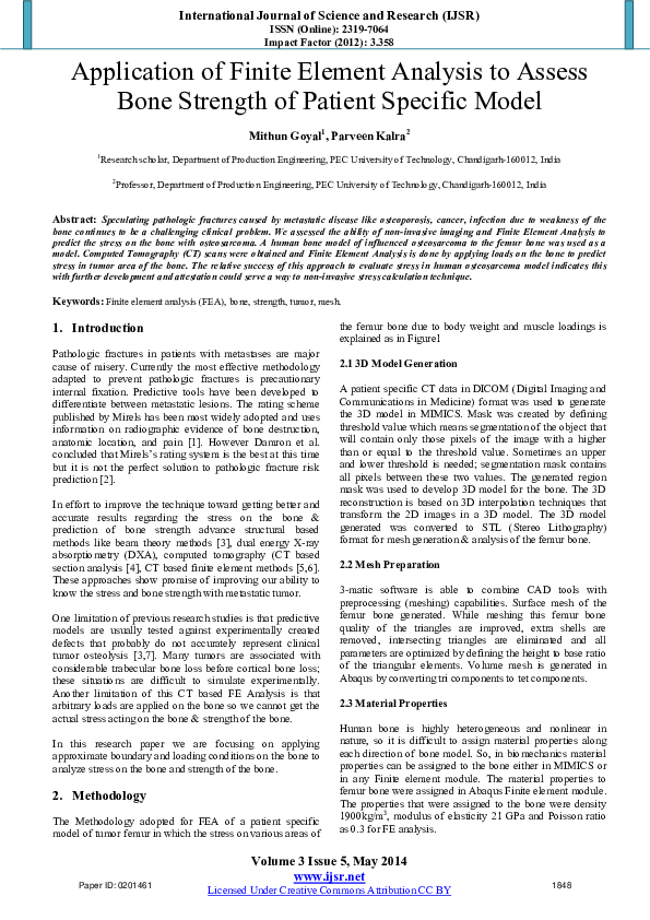 (PDF) Application of Finite Element Analysis to Assess Bone Strength of ...
