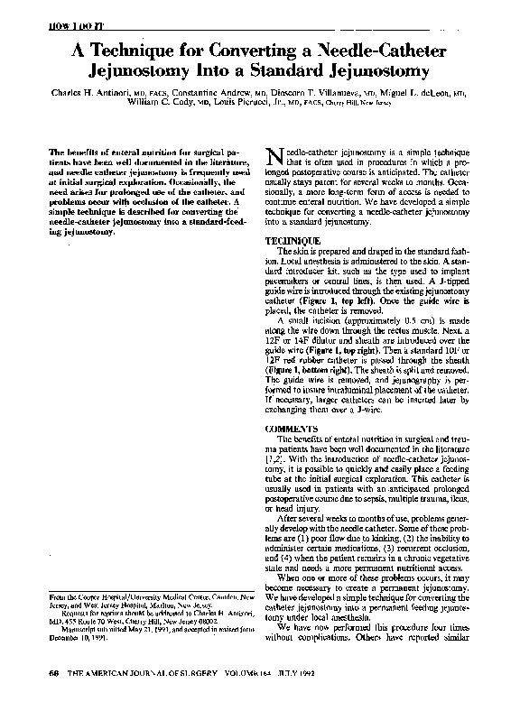 (PDF) A technique for converting a needlecatheter jejunostomy into a