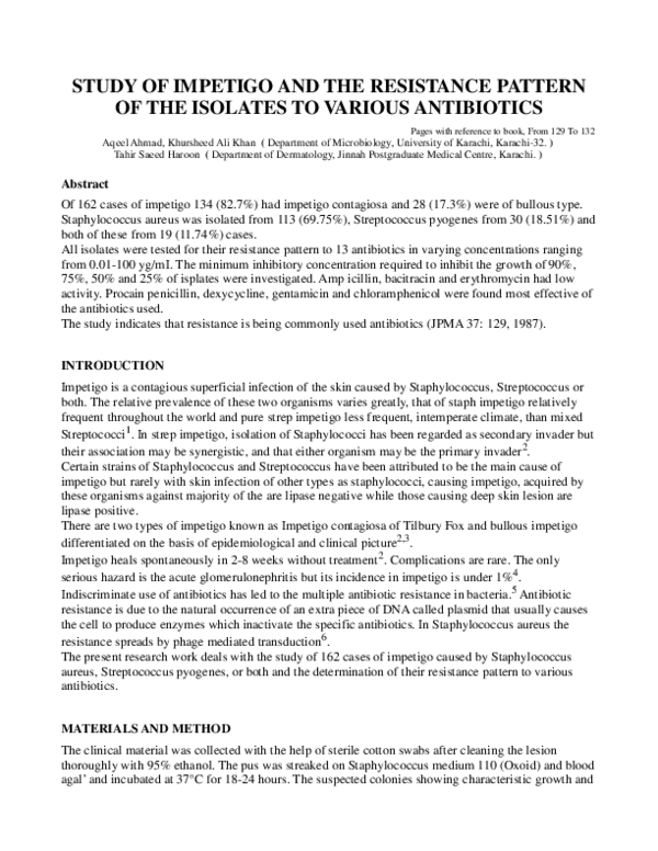(PDF) Study of impetigo and the resistance pattern of the isolates to ...