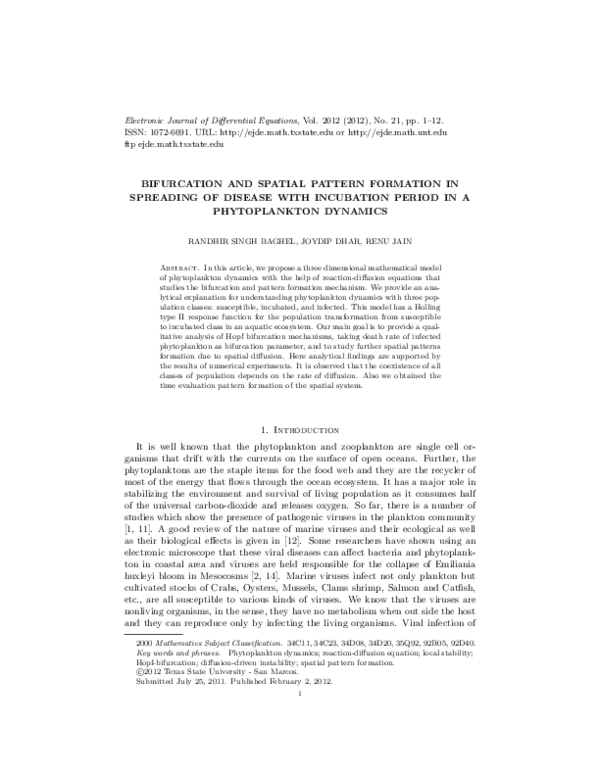 (PDF) Bifurcation and Spatial Pattern Formation in Spreading of Disease ...