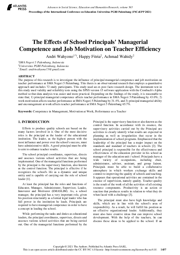 (PDF) The Effects of School Principals’ Managerial Competence and Job ...