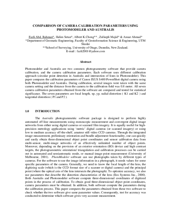 (PDF) Comparison of camera calibration parameters using Photomodeler ...
