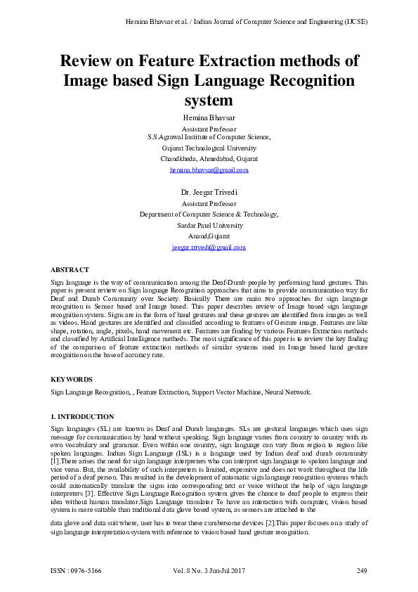 (PDF) Review on Feature Extraction methods of Image based Sign Language ...
