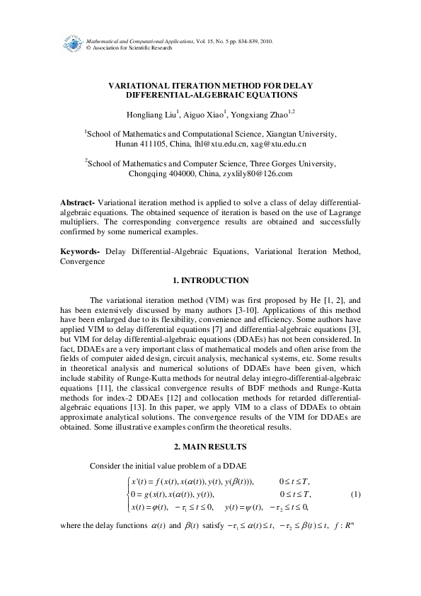 (PDF) Variational iteration method for delay differential equations ...