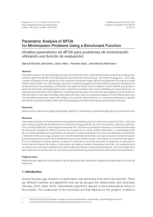 (PDF) Parametric Analysis of BFOA for Minimization Problems Using a ...