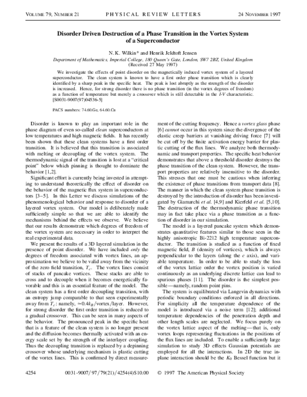 (PDF) Disorder Driven Destruction of a Phase Transition in the Vortex ...