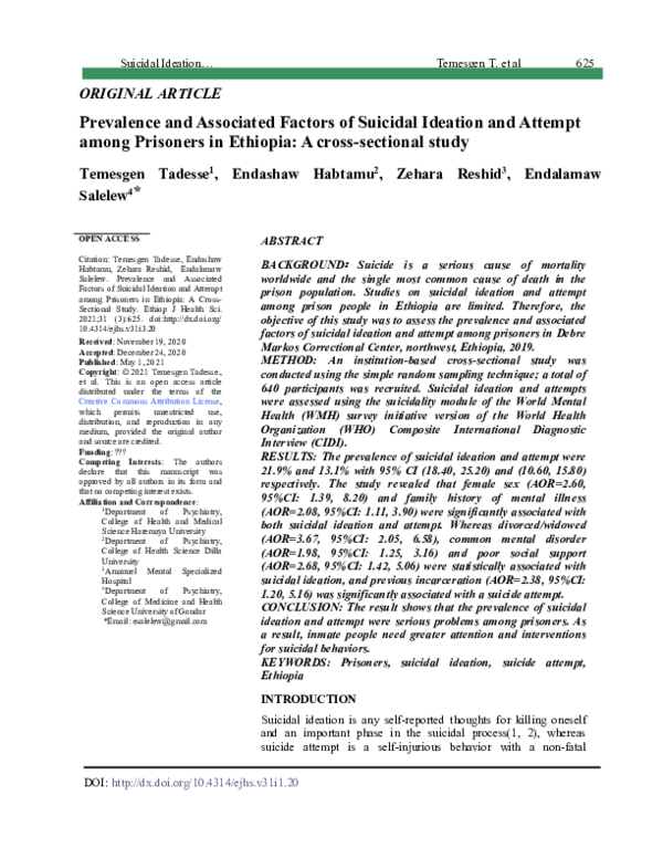(PDF) Prevalence and Associated Factors of Suicidal Ideation and ...