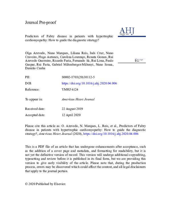 (PDF) Predictors of Fabry disease in patients with hypertrophic ...