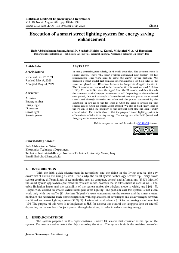 (PDF) Execution of a smart street lighting system for energy saving ...