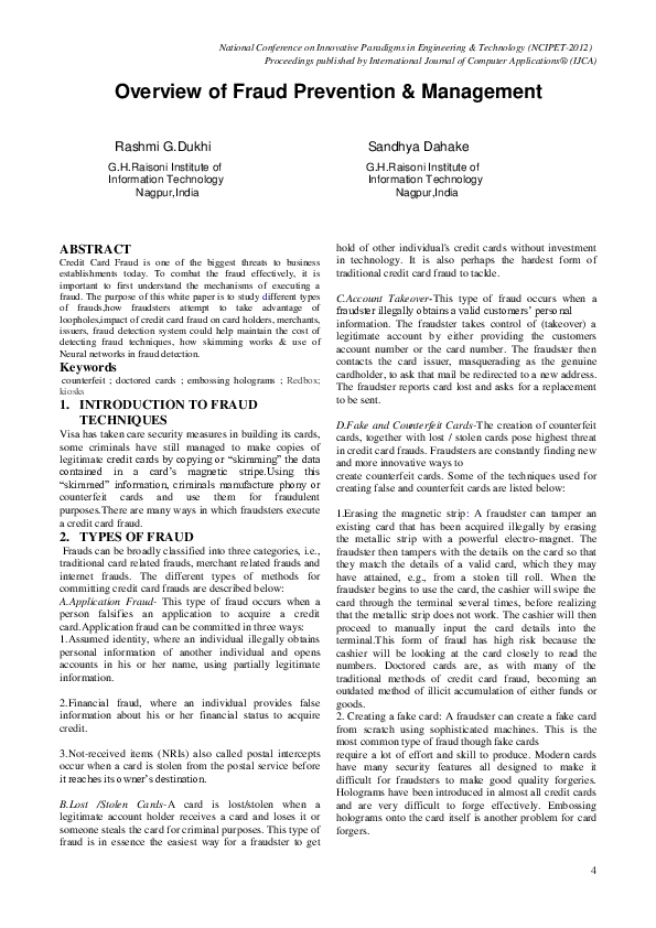 (PDF) Overview of Fraud Prevention & Management