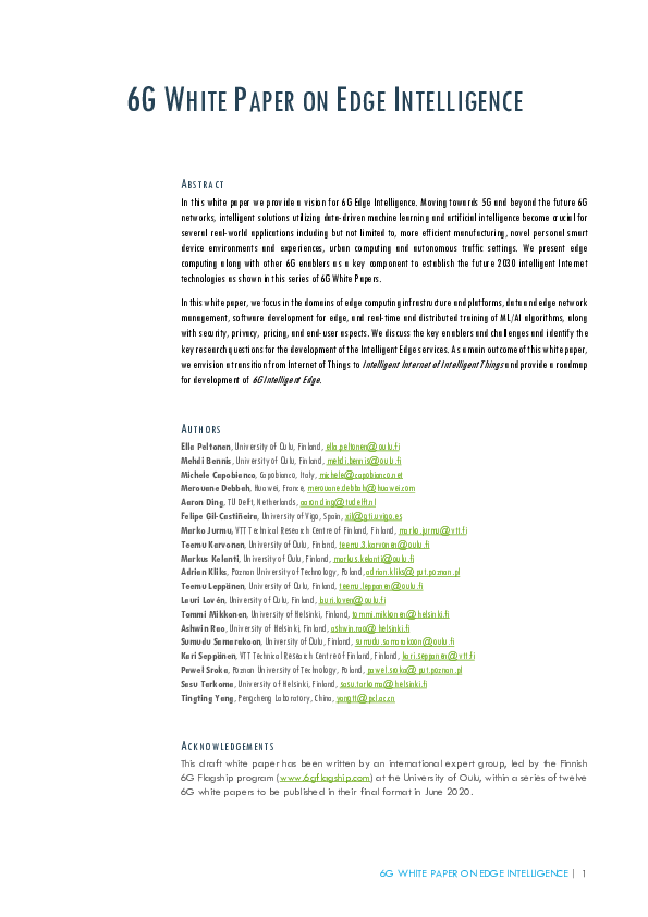 (PDF) 6G White Paper on Edge Intelligence