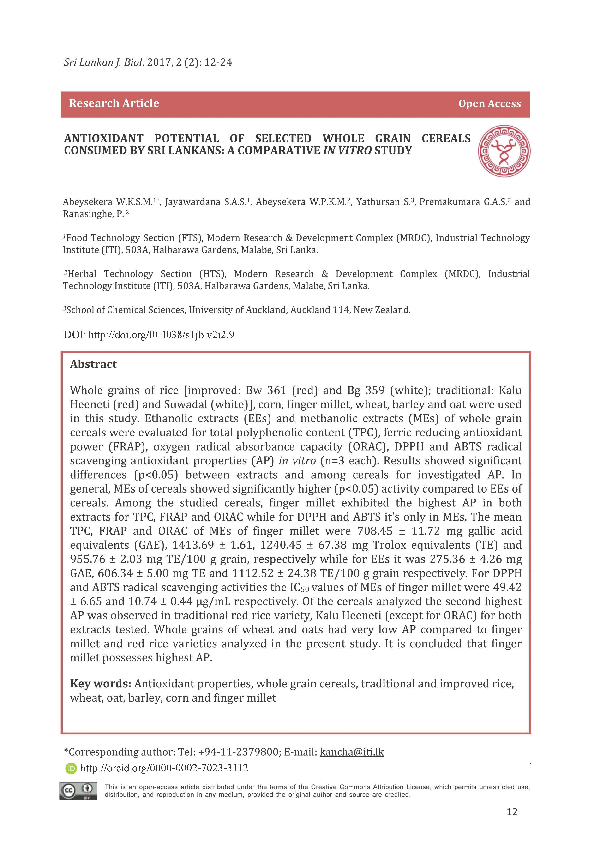 (PDF) Antioxidant potential of selected whole grain cereals consumed by ...