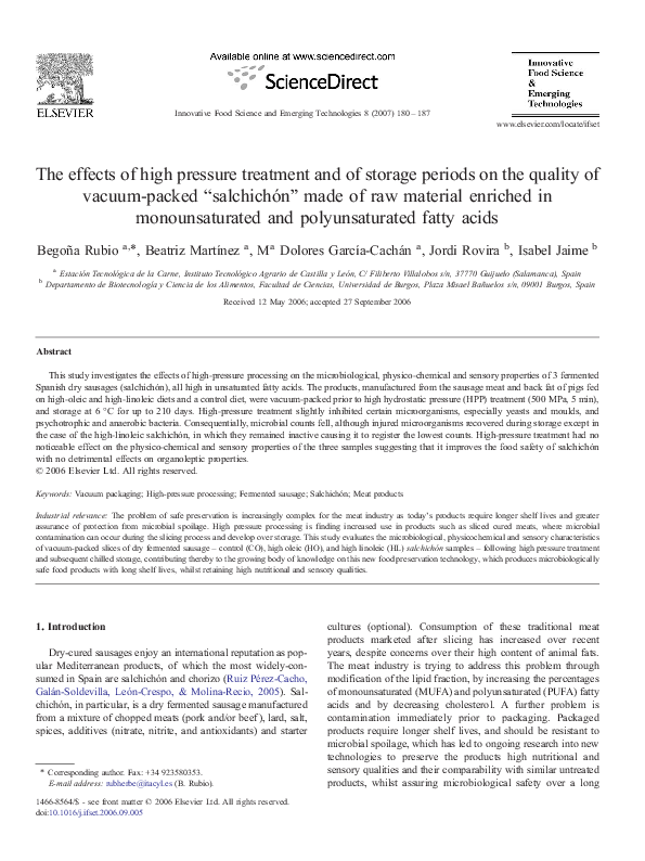 (PDF) The effects of high pressure treatment and of storage periods on ...