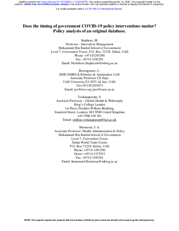 (PDF) Does the timing of government COVID-19 policy interventions ...