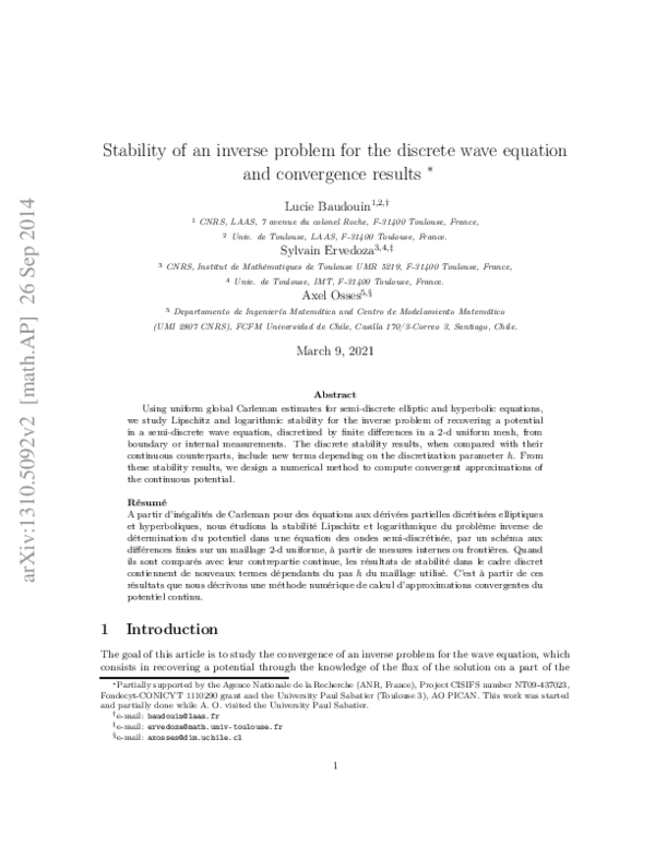 (PDF) Stability of an inverse problem for the discrete wave equation ...