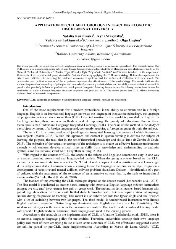 (PDF) Application of Clil Methodology in Teaching Economic Disciplines ...