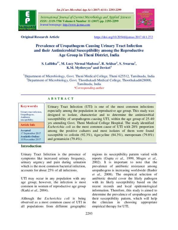 (PDF) Prevalence of Uropathogens Causing Urinary Tract Infection and ...