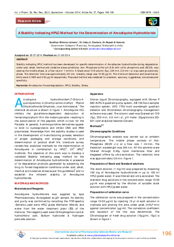 (PDF) A Stability Indicating HPLC Method for the Determination of ...