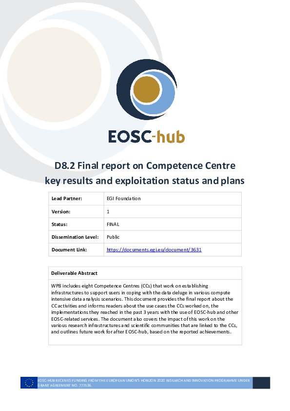 (PDF) EOSC-hub D8.2 Final report on Competence Centre key results and ...