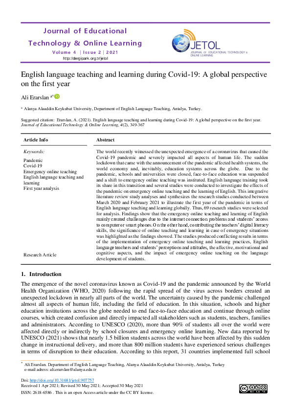 (PDF) English language teaching and learning during Covid-19: A global ...