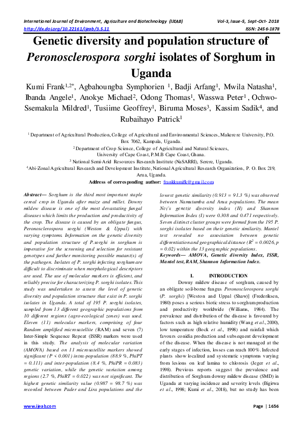 (PDF) Genetic diversity and population structure of Peronosclerospora ...
