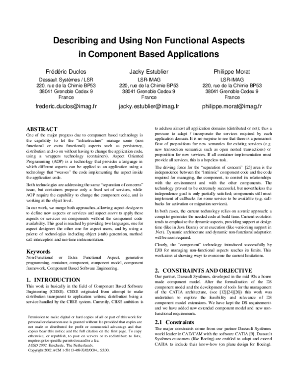 (PDF) Describing and Using Non Functional Aspects in Component Based ...