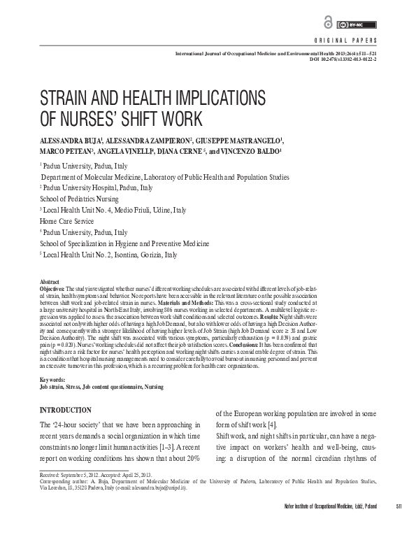 (PDF) Strain and health implications of nurses’ shift work