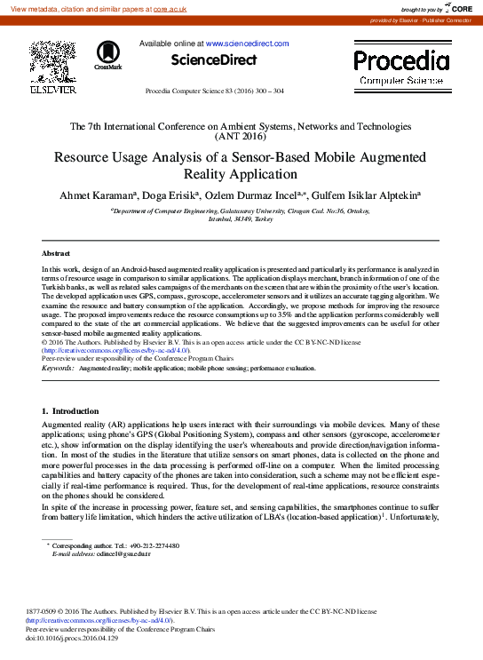(PDF) Resource Usage Analysis of a Sensor-based Mobile Augmented ...