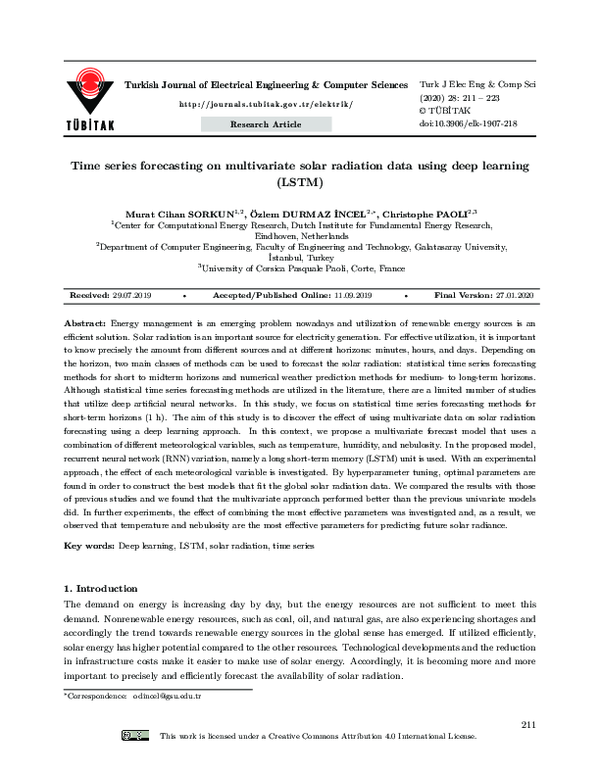 (PDF) Time series forecasting on multi-variate solar radiation data ...
