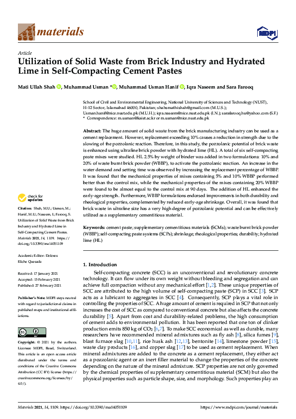 (PDF) Utilization of Solid Waste from Brick Industry and Hydrated Lime ...