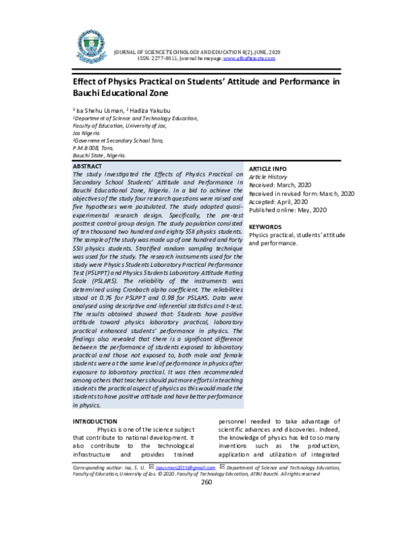 (PDF) Effect of Physics Practical on Students’ Attitude and Performance ...