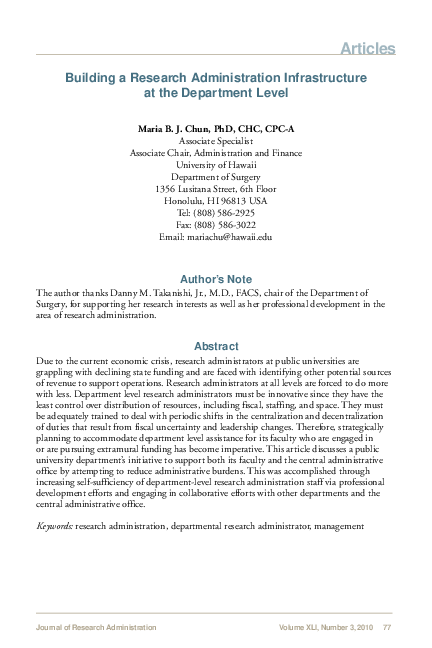 (PDF) Building a Research Administration Infrastructure at the ...