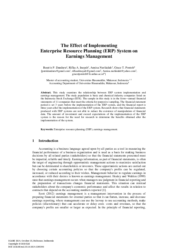 (PDF) The Effect of Implementing Enterprise Resource Planning (ERP ...