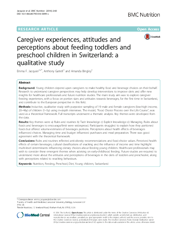 (PDF) Caregiver experiences, attitudes and perceptions about feeding ...