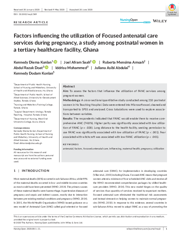 (PDF) Factors influencing the utilization of Focused antenatal care ...