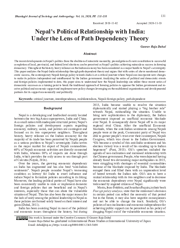  pdf the nepal s political relationship with india under the lens of