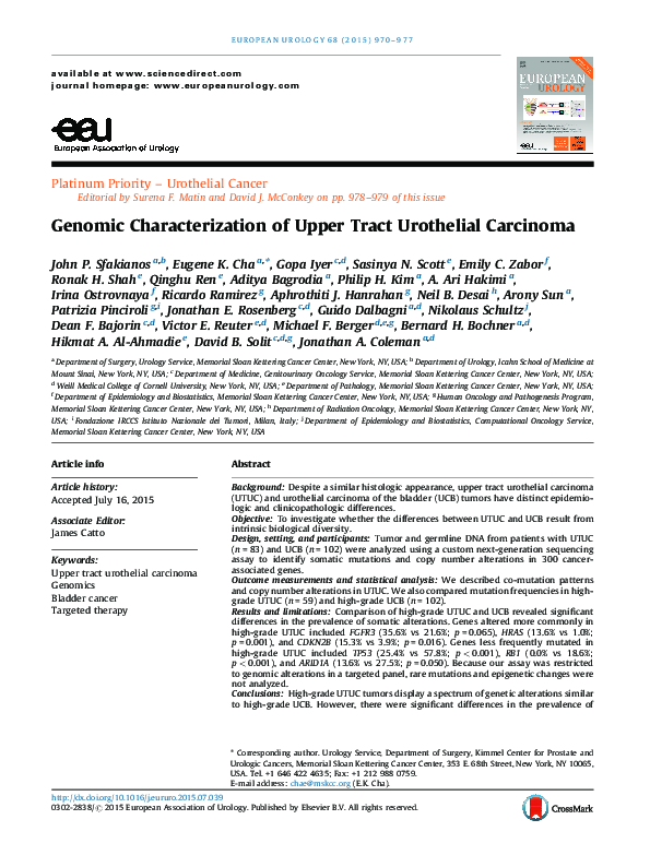(PDF) Genomic Characterization of Upper Tract Urothelial Carcinoma