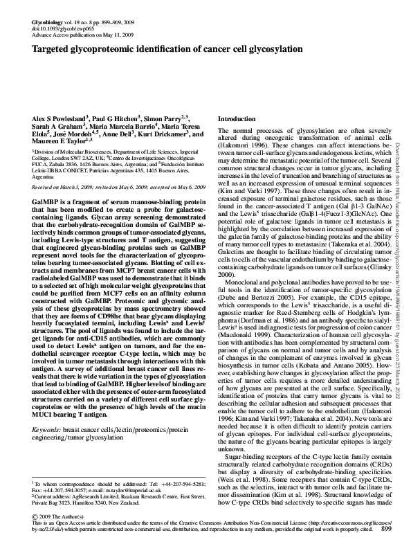 (PDF) Targeted glycoproteomic identification of cancer cell glycosylation