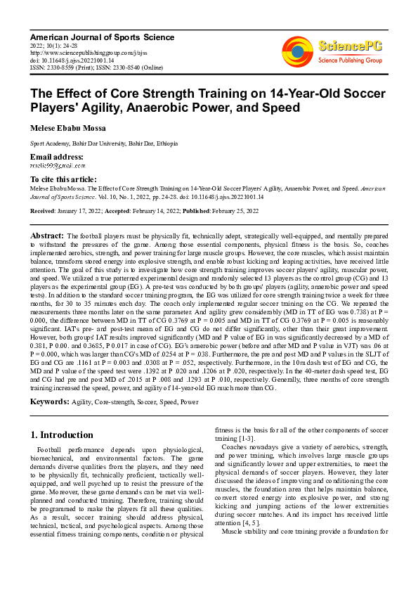 (PDF) The Effect of Core Strength Training on 14YearOld Soccer Players' Agility, Anaerobic