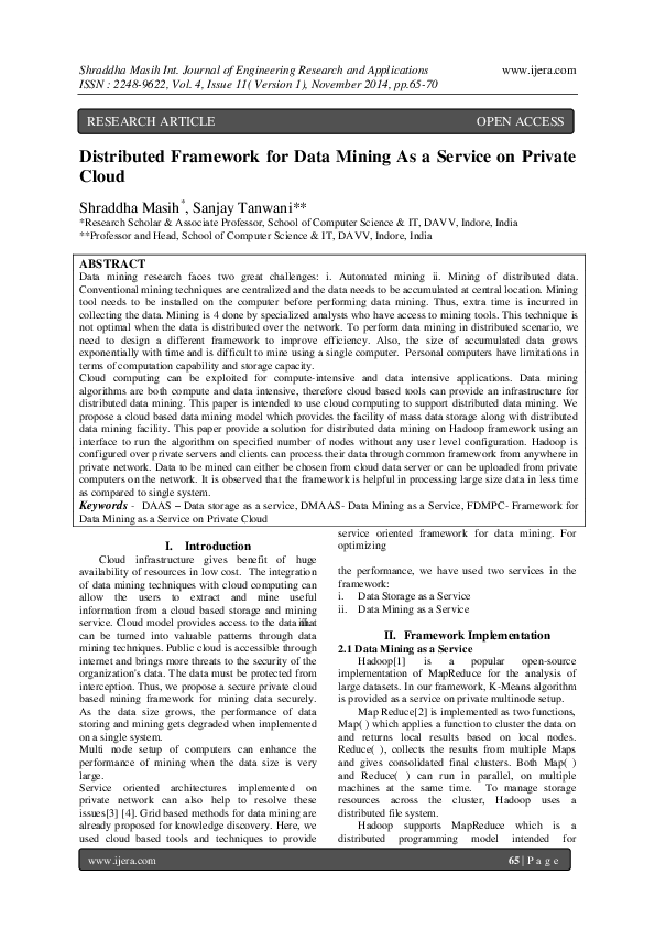 (PDF) Distributed Framework for Data Mining As a Service on Private Cloud