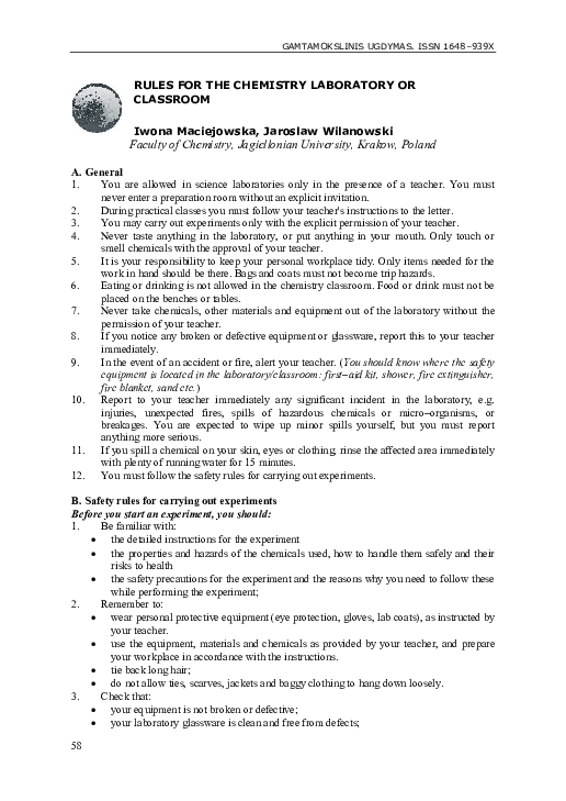 (PDF) Rules for the Chemistry Laboratory or Classroom Iwona