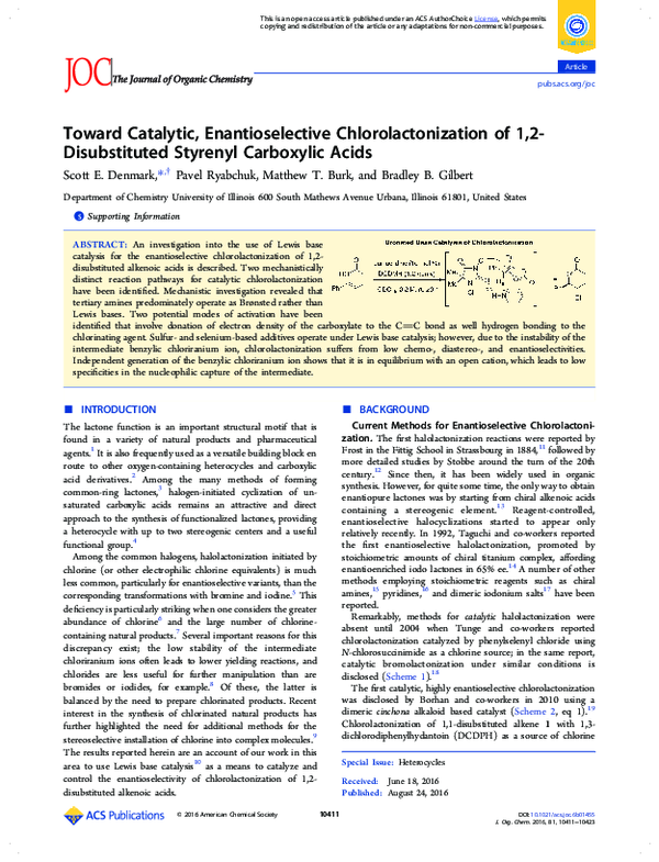 (PDF) Toward Catalytic, Enantioselective Chlorolactonization of 1,2 ...