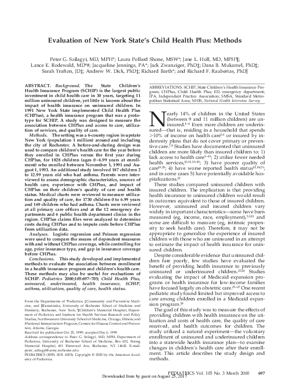 (PDF) Evaluation of New York State's Child Health Plus Methods J