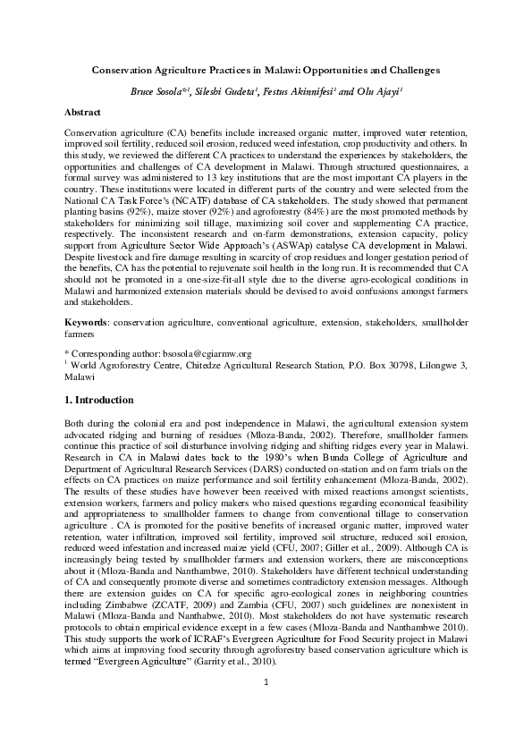(PDF) Conservation Agriculture Practices in Malawi : Opportunities and ...