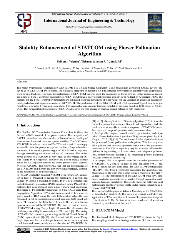 (PDF) Stability Enhancement of STATCOM using Flower Pollination Algorithm