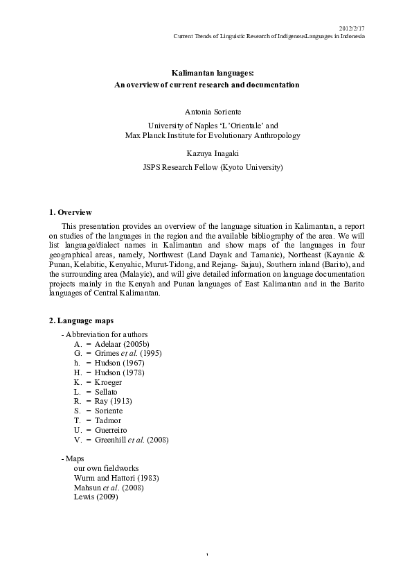 (PDF) Kalimantan languages: An overview of current research and ...
