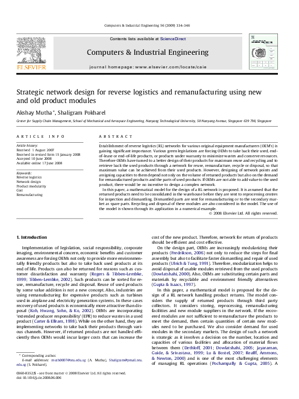 (PDF) Strategic network design for reverse logistics and ...
